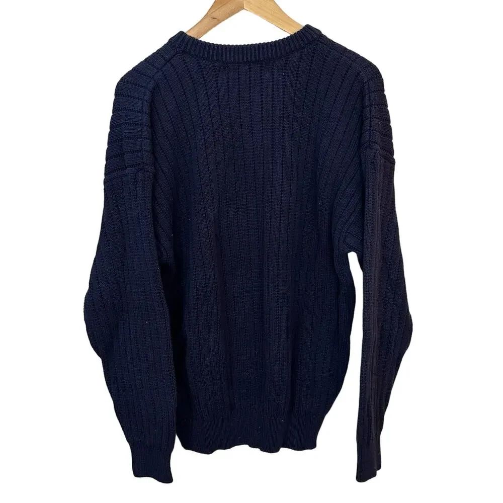 Vtg. Pringle Mens L Pullover Chunky Knit Sweater Embroidered Golf Graphic Blue